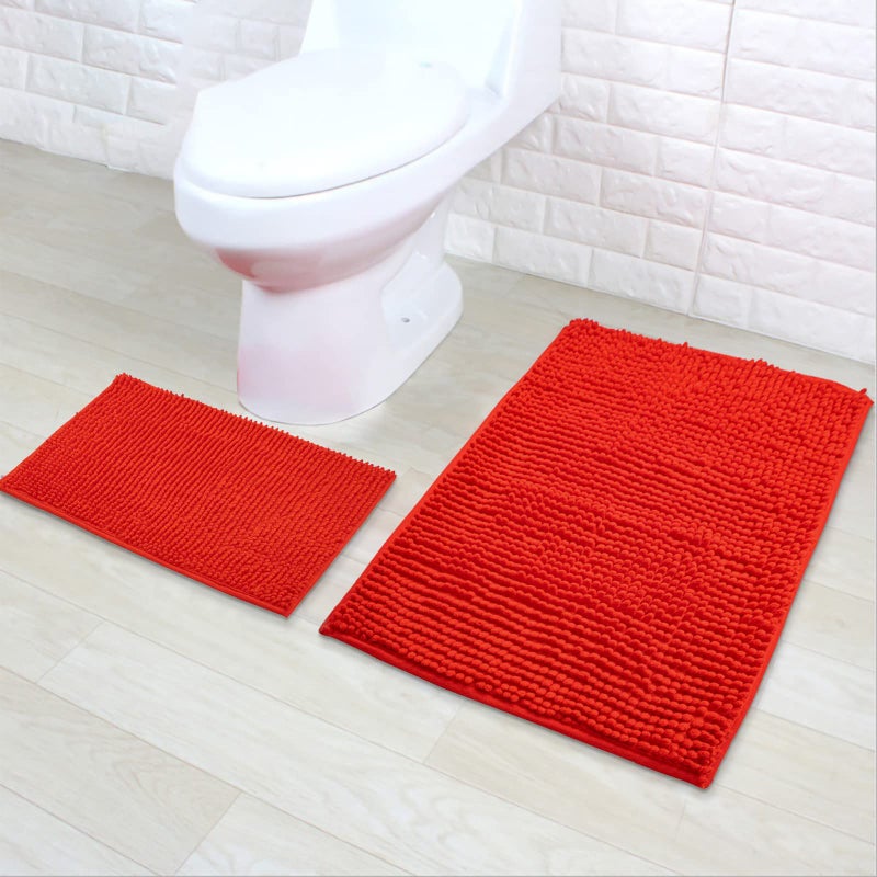 Eanpet Chenille Bath Mat Microfiber Floor Mat Baby Bath Mat for Kids Washable Bathroom Dry Fast Water Absorbent Shower Mat Area Rugs (19.2" x 31.1" and 15.3" x 23.2", Red) - Image 1